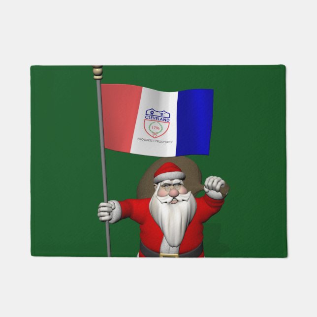 Felpudo Papá Noel Patriótico Visitando Cleveland Ohio (Anverso)