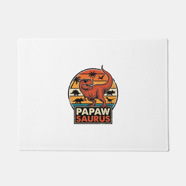 Felpudo Papawsaurus Diseño Vectorial Retro Dinosaurio Atar (Anverso)