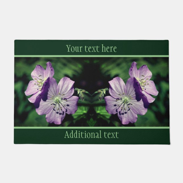 Felpudo Par de flores moradas geranianas personalizado (Anverso)