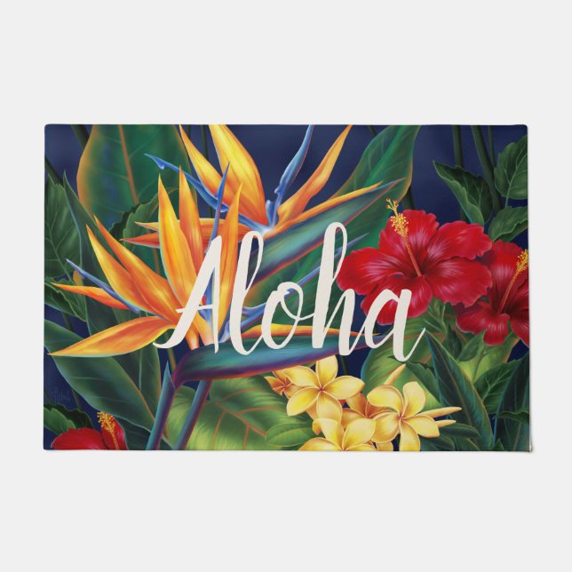Felpudo Paraíso tropical Hawai Aloha Floral (Anverso)