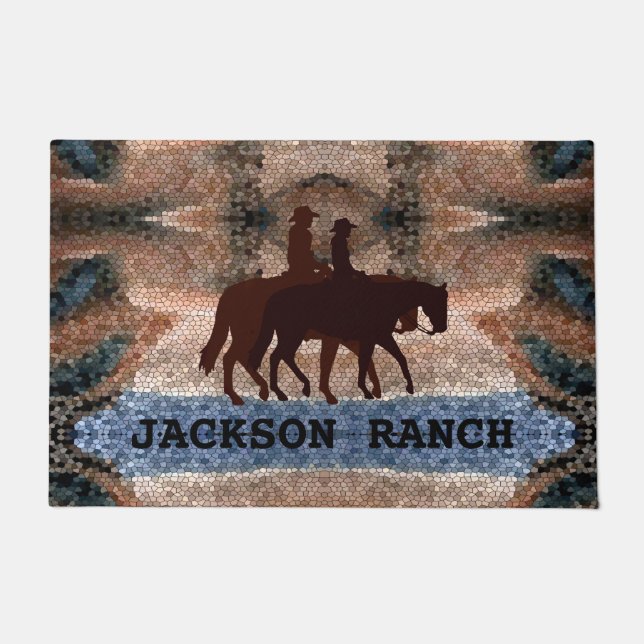 Felpudo Pareja de caballos Ranch Brown (Anverso)