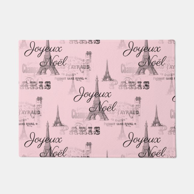 Felpudo Paris Joyeux Noel Navidades Doormat Negro y Rosa (Anverso)