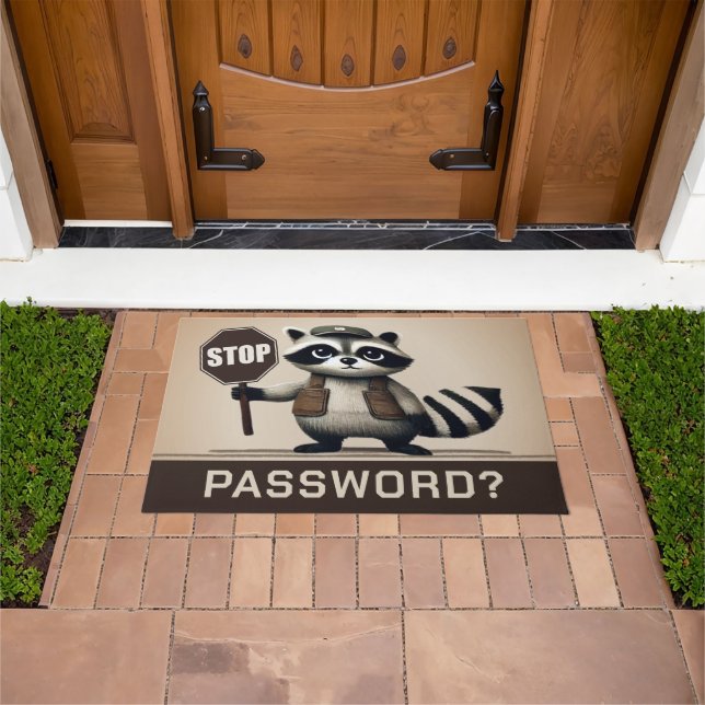 Felpudo Password? Stopp! Humorvolle Waschbär Türsteher (Exterior)
