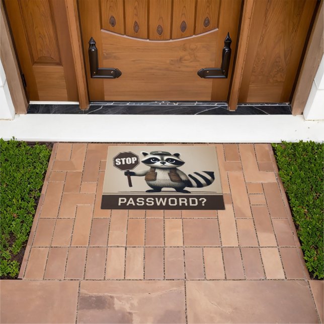 Felpudo Password? Stopp! Humorvolle Waschbär Türsteher (Exterior)