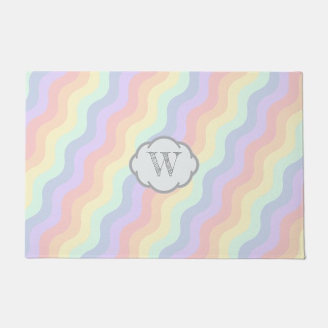 Felpudo Pastel de olas de arcoiris Doormat (Anverso)