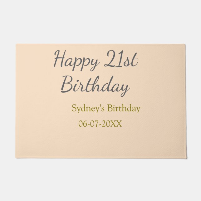 Felpudo Pastel orange gray happy 21st birthday name date (Anverso)