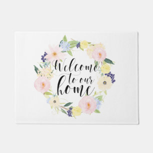 Felpudo Pastel Spring Floral Wreath Bienvenidos A Nuestra 