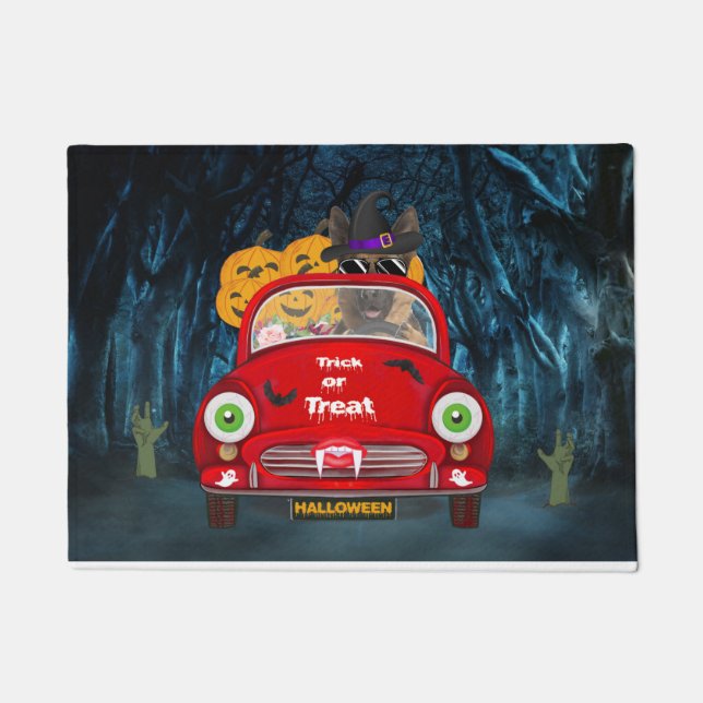 Felpudo Pastor alemán perro conduciendo auto asusta Hallow (Anverso)