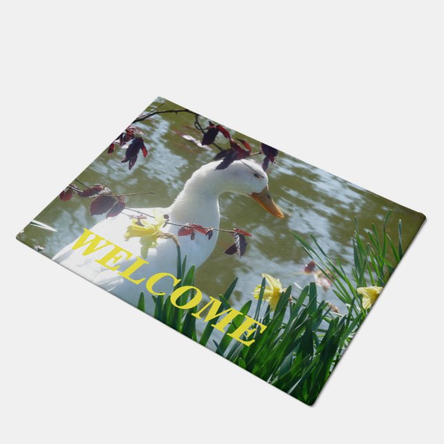Felpudo Pato Blanco En Daffodils Bienvenido Doormat (Angular)