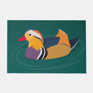 Felpudo Pato mandarín colorido arte moderno sobre verde