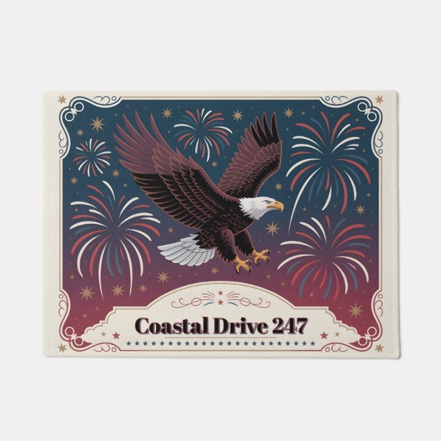 Felpudo Patriotic Eagle Personalized Address Number Custom (Anverso)