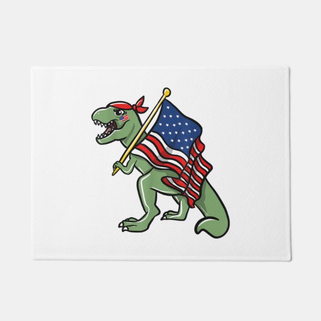 Felpudo Patriótico de la Bandera Americana de Dinosaurio 4 (Anverso)