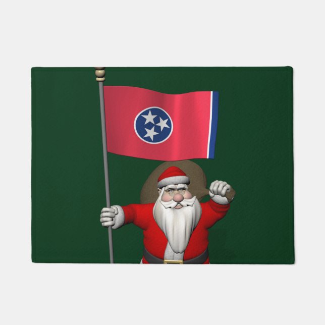 Felpudo Patriótico Santa Claus visitando Tennessee (Anverso)