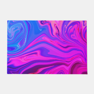 Felpudo Patrón abstracto de color rosa púrpura neón azul