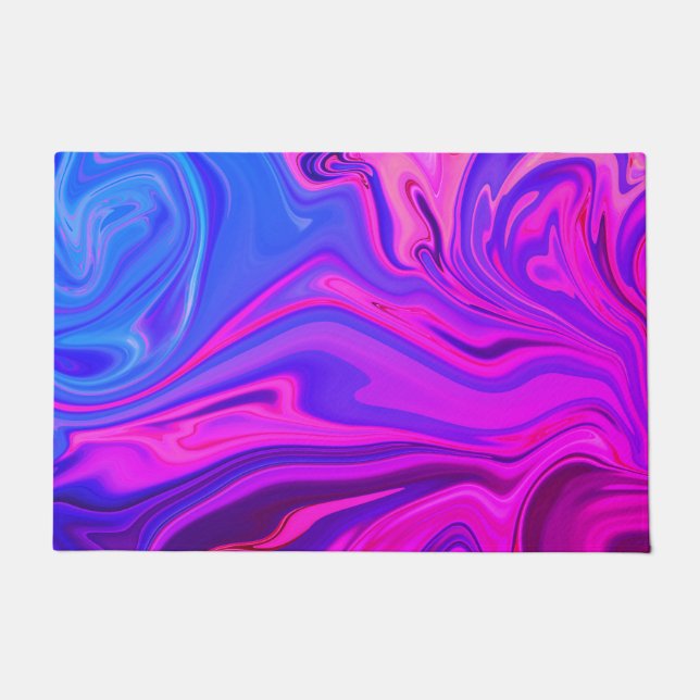 Felpudo Patrón abstracto de color rosa púrpura neón azul (Anverso)