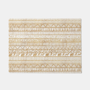 Felpudo Patrón africano tribal blanco y dorado de moda