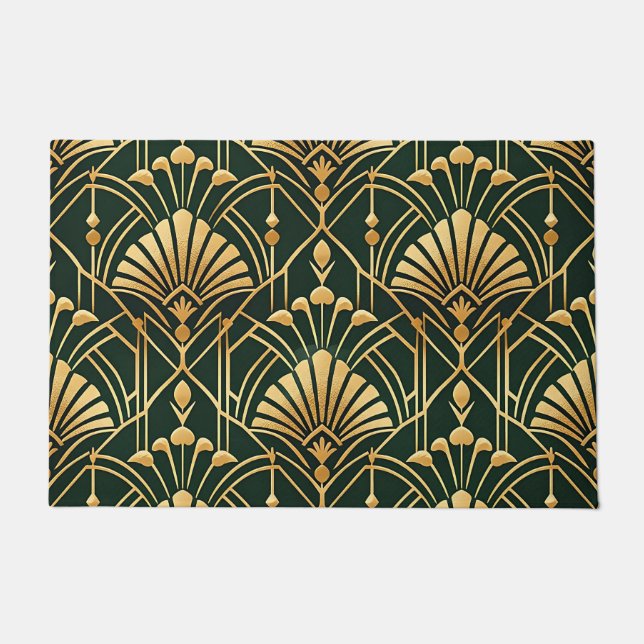 Felpudo Patrón Art Déco de Oro Esmeralda (Anverso)