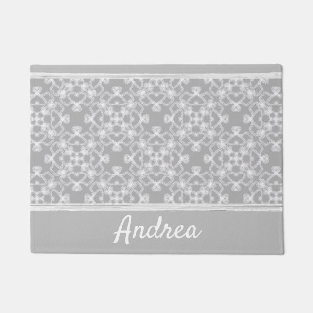 Felpudo Patrón blanco y gris personalizado (Anverso)
