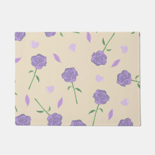 Felpudo Patrón botánico de Boho floral beige morado Rosa (Anverso)