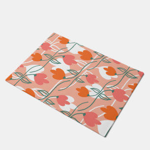 Felpudo Patrón Botánico Dibujado a Mano Floral Naranja