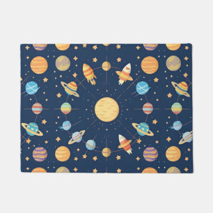 Felpudo Patrón colorido con tema espacial y planetas