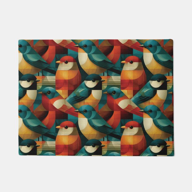 Felpudo Patrón continuo de pájaros geométricos abstractos  (Anverso)