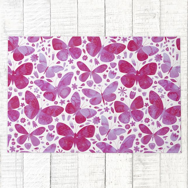 Felpudo Patrón de acuarela de mariposa rosa (Magenta hot pink watercolor butterfly pattern doormat)