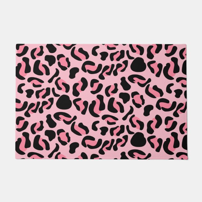 Felpudo Patrón de animal de leopardo rosa moderno (Anverso)
