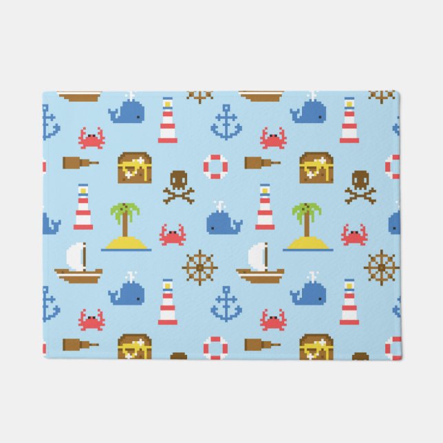Felpudo Patrón de arte del mar de píxeles (Anverso)