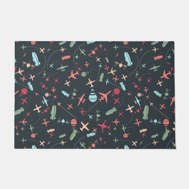 Felpudo Patrón de avión negro y aviación (Anverso)