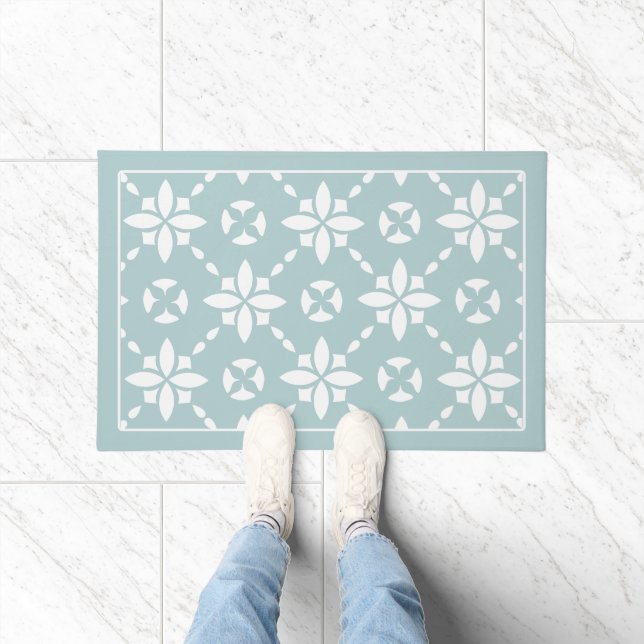 Felpudo Patrón de baldosas en flor blanca en borde de sabi (Interior)