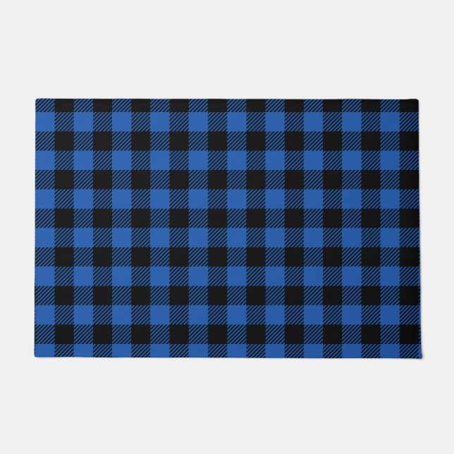 Felpudo Patrón de búfalo de verificación azul y negro (Anverso)