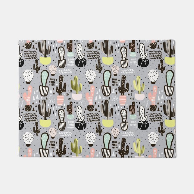 Felpudo Patrón de cactus dibujado a mano (Anverso)