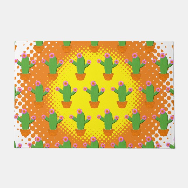 Felpudo Patrón De Cactus Personalizado Cuto Con Flores Ros (Anverso)