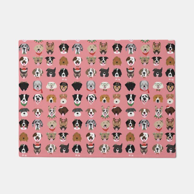 Felpudo Patrón de cara de perro de los navidades (Anverso)