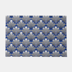 Felpudo Patrón de cáscara Art Déco, dorado y azul cobal