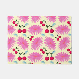 Felpudo Patrón de Cereza Floral Rosa Brillante Kawaii Li