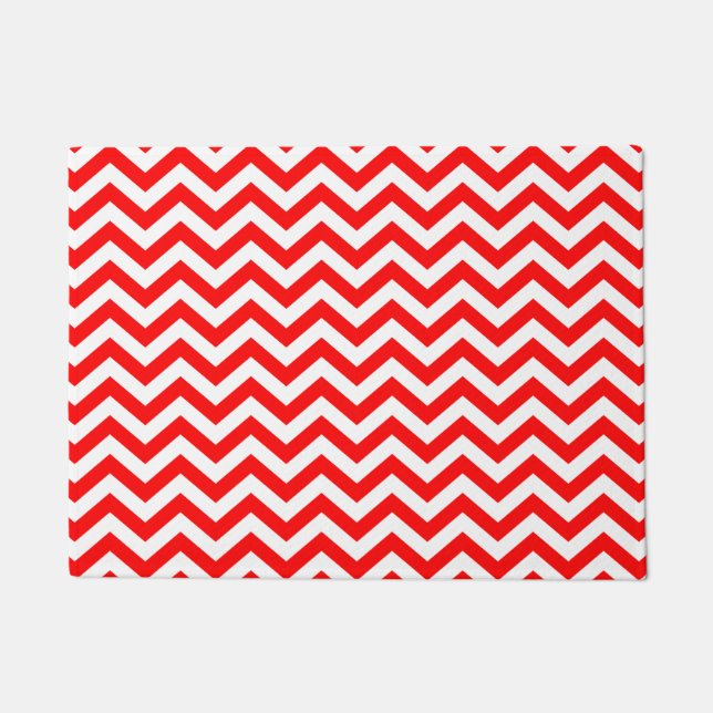 Felpudo Patrón De Chevron Rojo Y Blanco (Anverso)