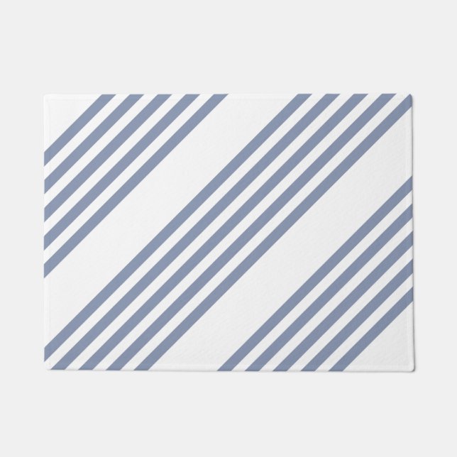 Felpudo Patrón de cinco rayas azul-gris y blanco (Anverso)
