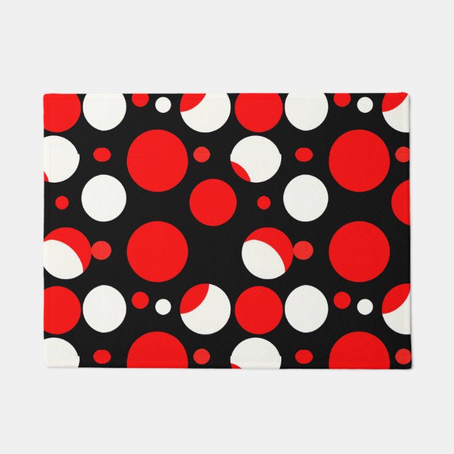 Felpudo Patrón de Círculos rojos en blanco y negro (Anverso)