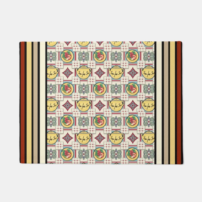 Felpudo Patrón de cocina de los años 1940 con teteras amar (Anverso)