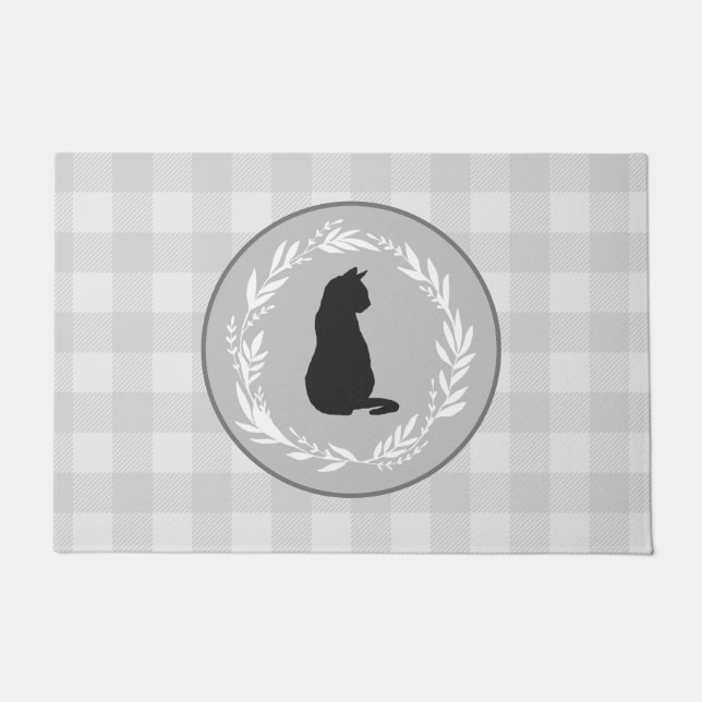 Felpudo Patrón de comprobación de búfalo de silueta de gat (Anverso)