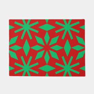 Felpudo Patrón de copos de nieve de Navidad rojos y verdes