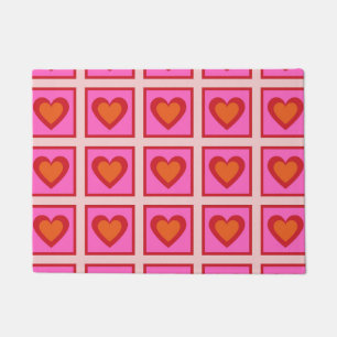 Felpudo Patrón de corazón a cuadros vintage retro rosa Y2K
