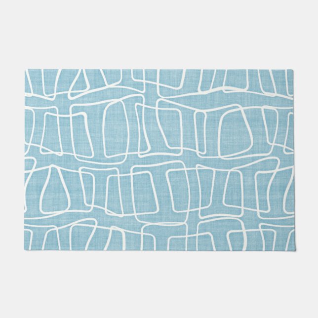 Felpudo Patrón de cuadrados redondos modernos azul pastel  (Anverso)