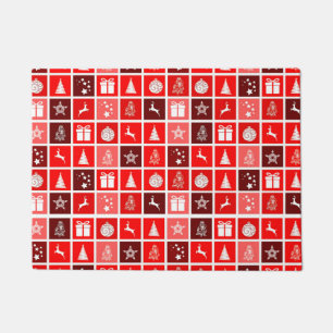 Felpudo Patrón de cuadrícula de Navidad roja moderna minim
