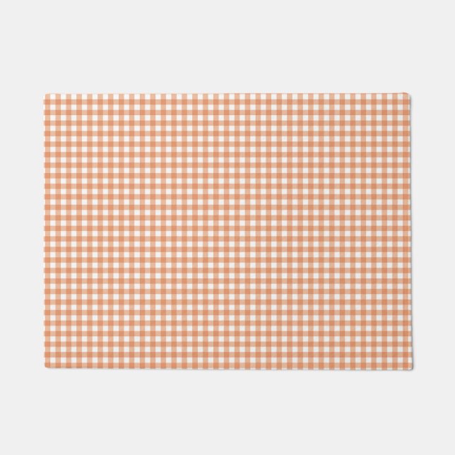 Felpudo Patrón de Cuadrícula Gingham de Otoño Naranja (Anverso)
