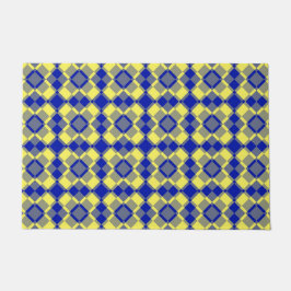Felpudo Patrón de cuadros Argyle azul amarillo