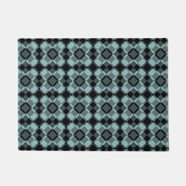 Felpudo Patrón de cuadros argyle azul negro (Anverso)