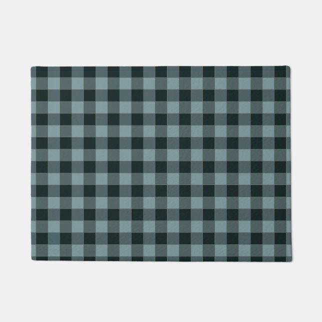Felpudo Patrón de cuadros gingham azul negro (Anverso)